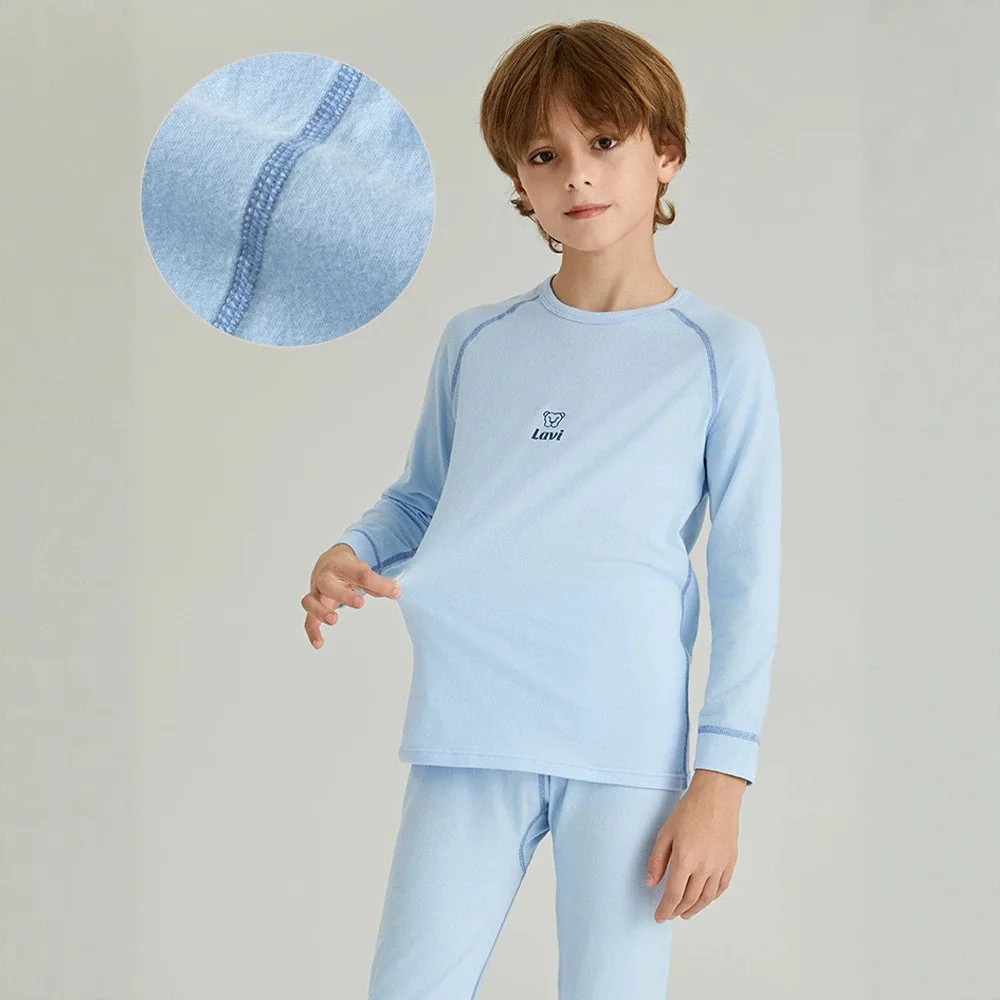 Children's Sleepwear Baby's Autumn and Winter Thermal Underwear Two-piece Set Boys' and Girls' Cotton Clothing Solid Color Set
