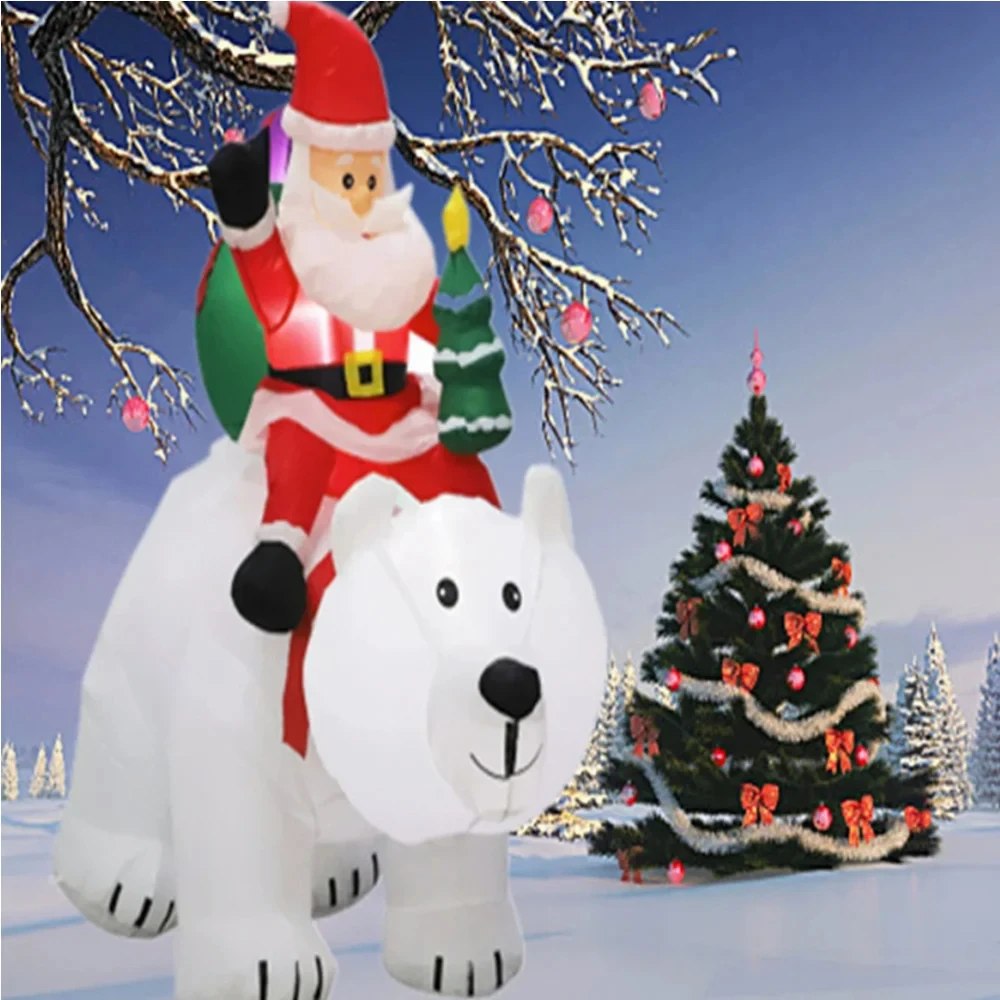 2.1M Christmas Inflatable Santa Claus Riding Polar Bear with LED Inflatable Toy Indoor Outdoor Garden Ornament Xmas Decoration