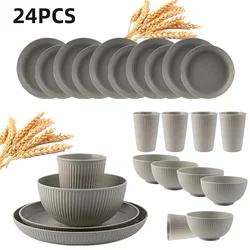 24Pcs Gray Wheat Straw Ramen Bowl Tableware Dishes Full Tableware Of Plates Bowl Dinner Dishes Set Camping Tableware Dishes Sets