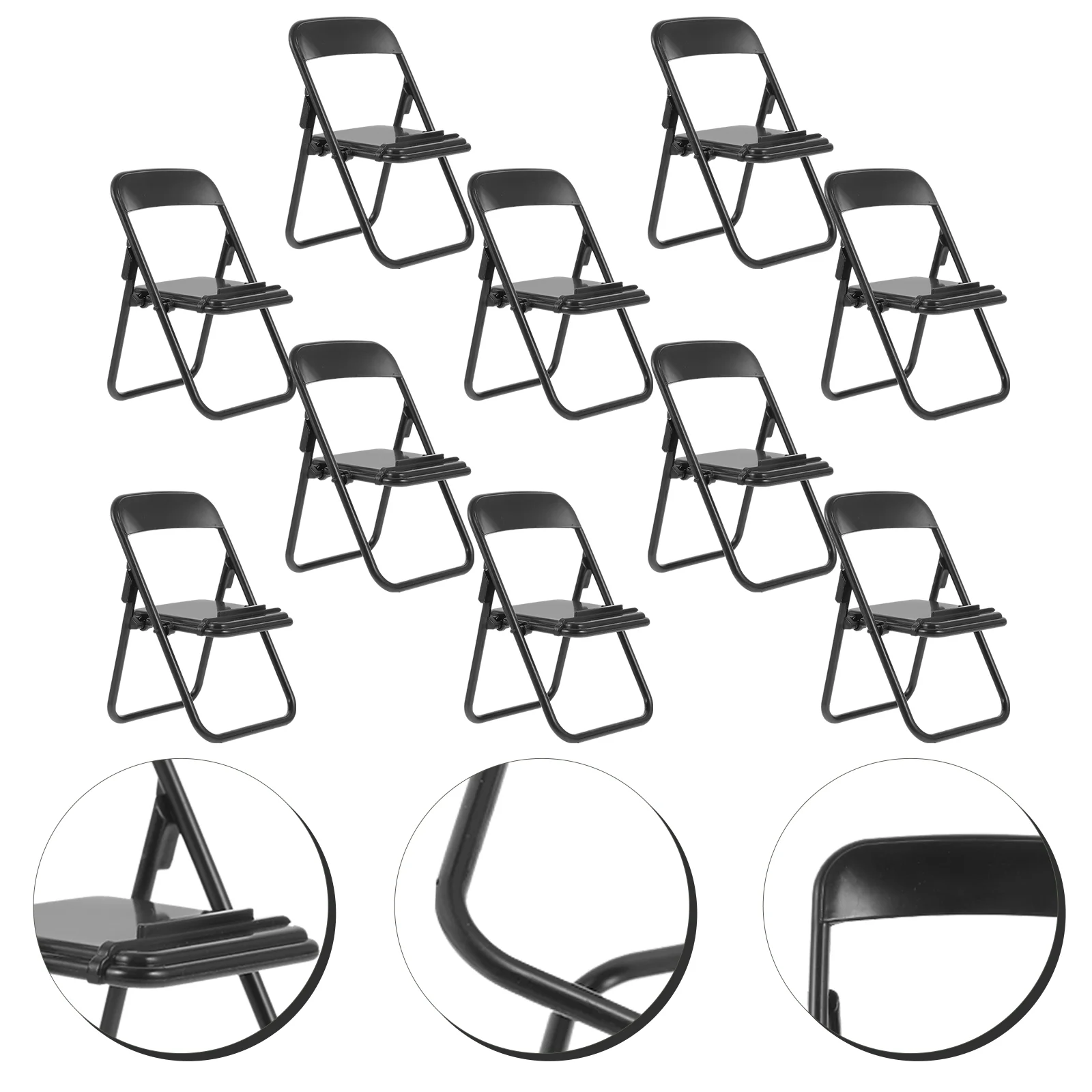 10 Pcs Mini Chair-shaped Mobile Phone Holder Dollhouse Folding 10pcs (black) Miniature Stand Cellphone Model Abs