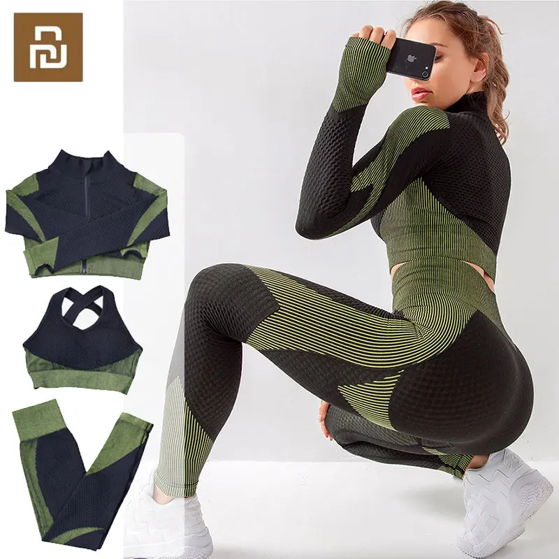 Youpin Yoga Set Seamless Women Sportswear Yoga Suit Fitness Yoga Clothing Long Sleeve Female Gym Suits Workout Running Clothes