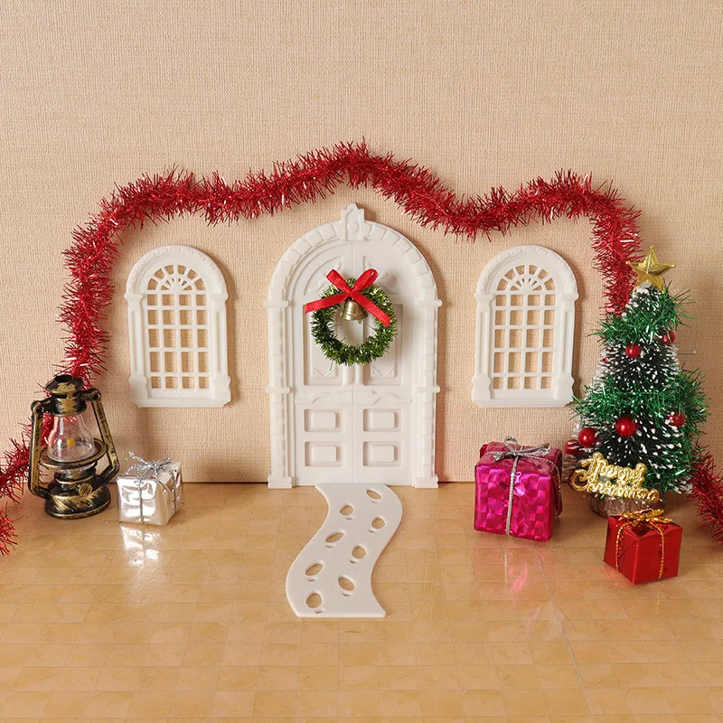 

11Pcs Mini Christmas Dollhouse Decor Set Door Window Tree Gift Lantern Wreath for DIY Craft Micro Scene Decoration Kit