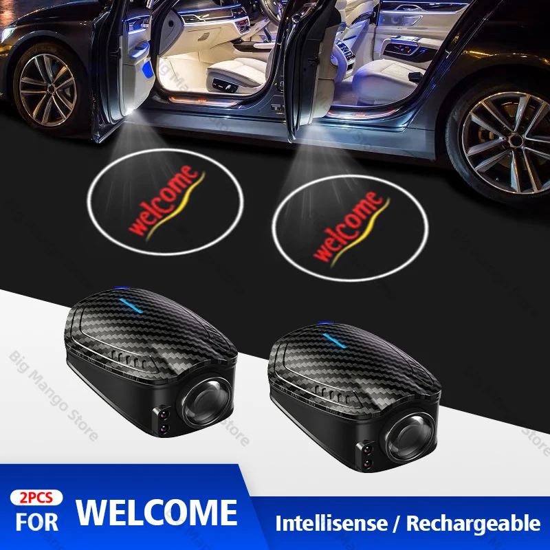 

2pcs USB Rechargeable GT Line Logo Car Door HD LED Lamps Projector Courtesy Welcome Lights