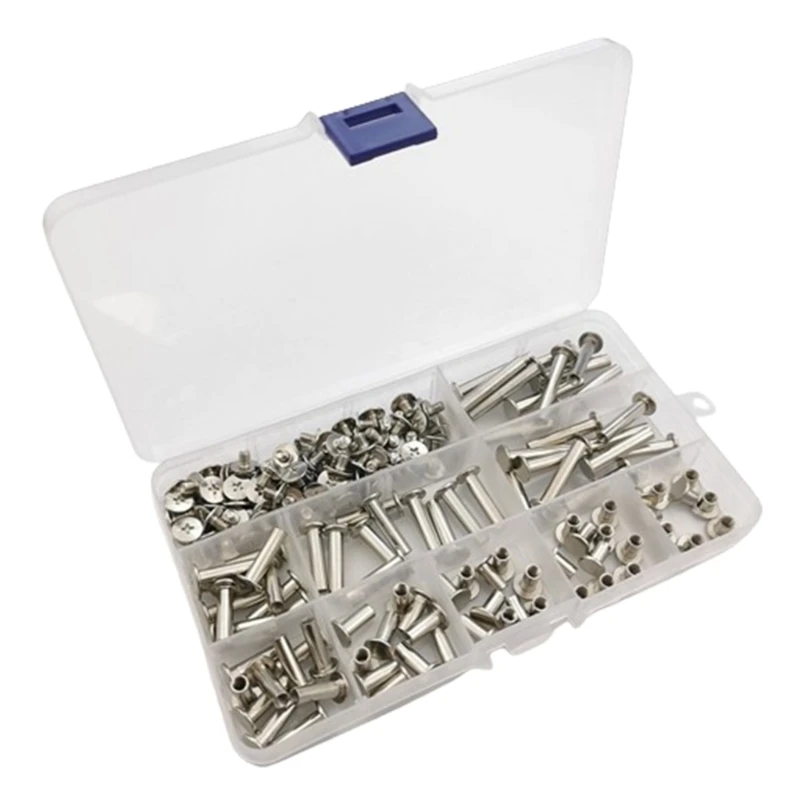 

90Sets Screws Stainless Steels Post Binding Screw Leather Rivets Assorted Screw Rivets for DIY Leather Decorations