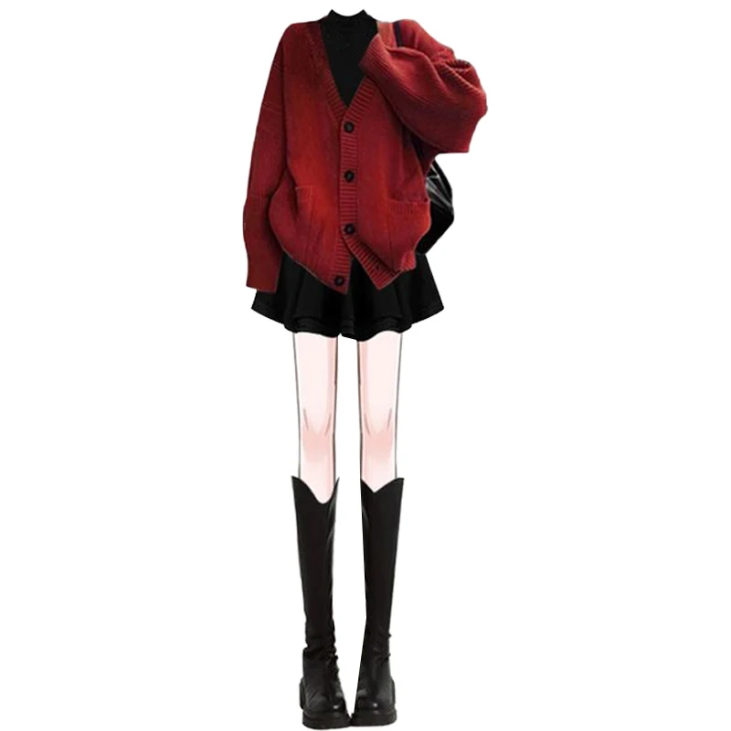 Suéter de punto rojo cárdigan ort Dr Set mujer Faion diseño de cintura adelgazante Otoño Invierno Año nuevo edad-Defng Sle