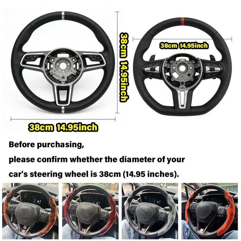 2PCS Universal Round Car Steering Wheel Cover  Carbon Fiber Leather Anti-slip Protective Case Luxury Accessories