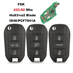 jingyuqin Remote Control Car Key 433.92MHz ID46/PCF7941 Chip For Peugeot 208 2008 301 308 508 5008 Citroen C-Elysee C4-Cactus