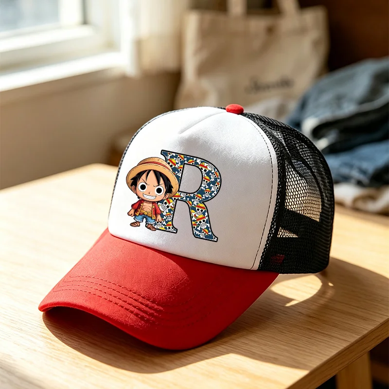 One Piece Baseball Cap Boys Kids Adjustable Peaked Hats Letter A-z Initials Outdoor Sunshade Snapback Caps Hip Hop Accessories
