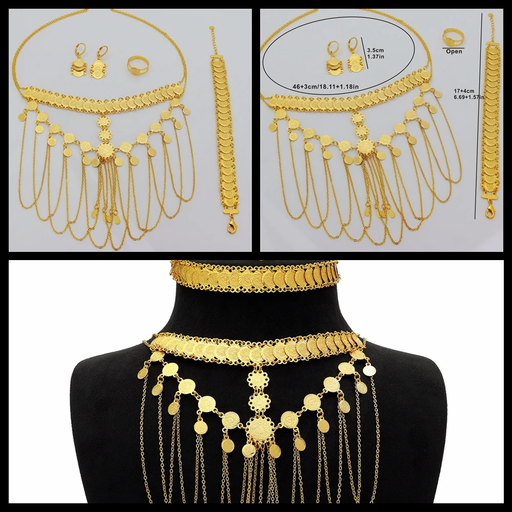 The best-selling new antique coin style necklace set gold plated 21k luxury bridal fashion jewelry set of 4 pieces