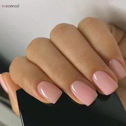 Rosa imprensa em unhas cor nude curto quadrado unhas falsas cobertura completa acrílico dicas de unhas falsas para mulheres meninas diy encantos manicure