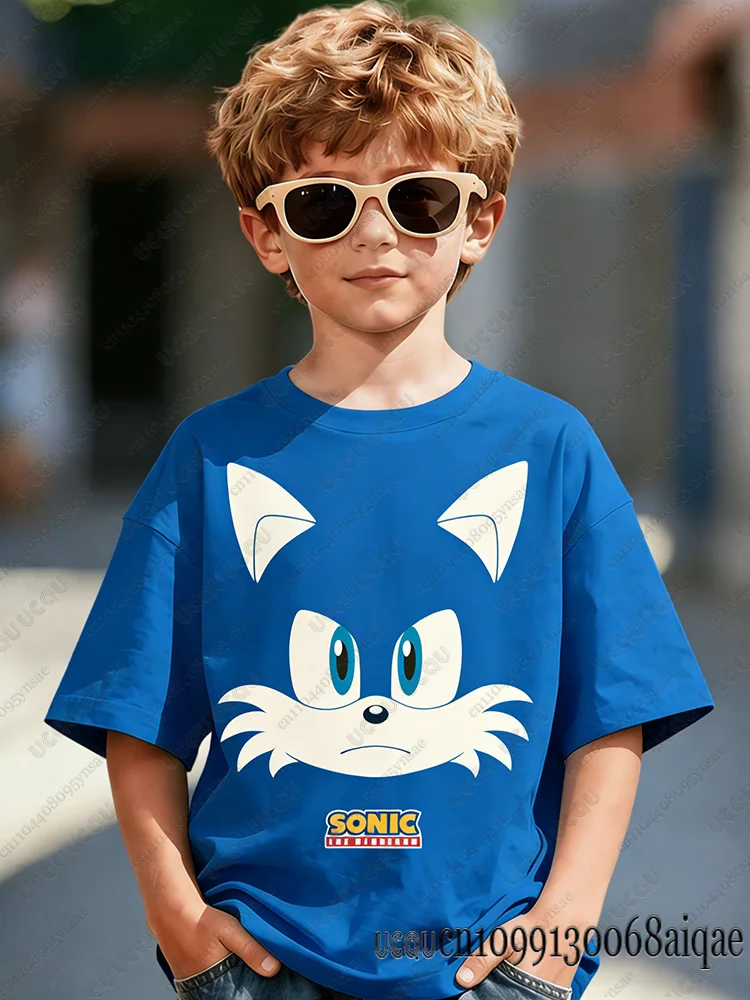 

Футболка с рисунком Соника для детей, летние повседневные футболки с короткими рукавами, футболки для косплея Соника, милые футболки с Соником, детские топы с круглым вырезом