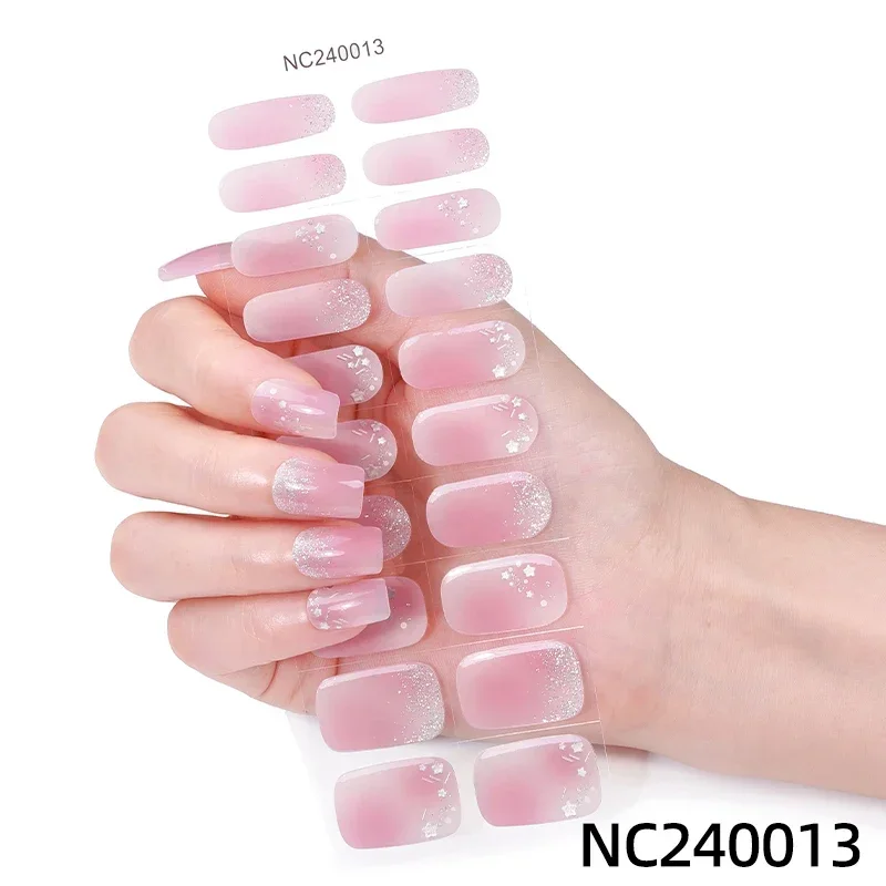 20Tips Semi-Cured Nail Wraps Simple Color Adhesive Waterproof Long Lasting Gel Nails Stickers set for UV Lamp Need Manicure