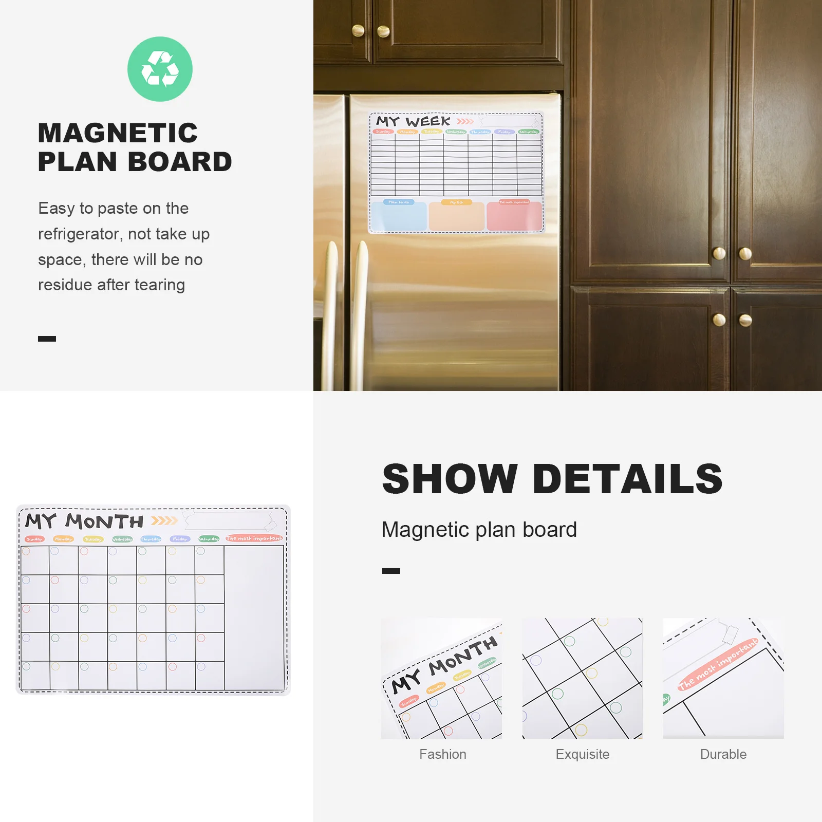 

Magnetic Whiteboard for Fridge Magnetic Board High Gloss Monthly Schedule Note Household Message Board Fridge Sticker