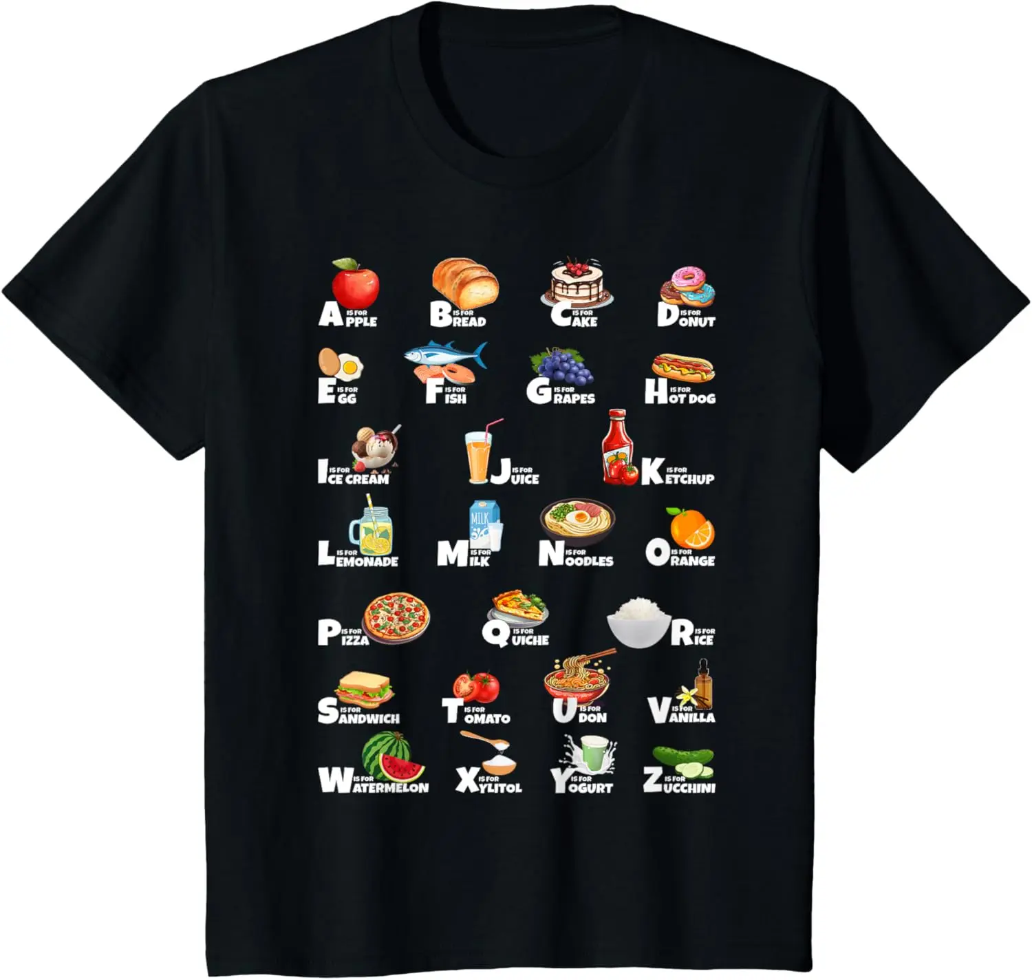 

Types of Food Identification Kids ABC´s Foodie Alphabet T-Shirt Funny Casual Cotton Kid Graphic T Shirts Camisas Streetwear