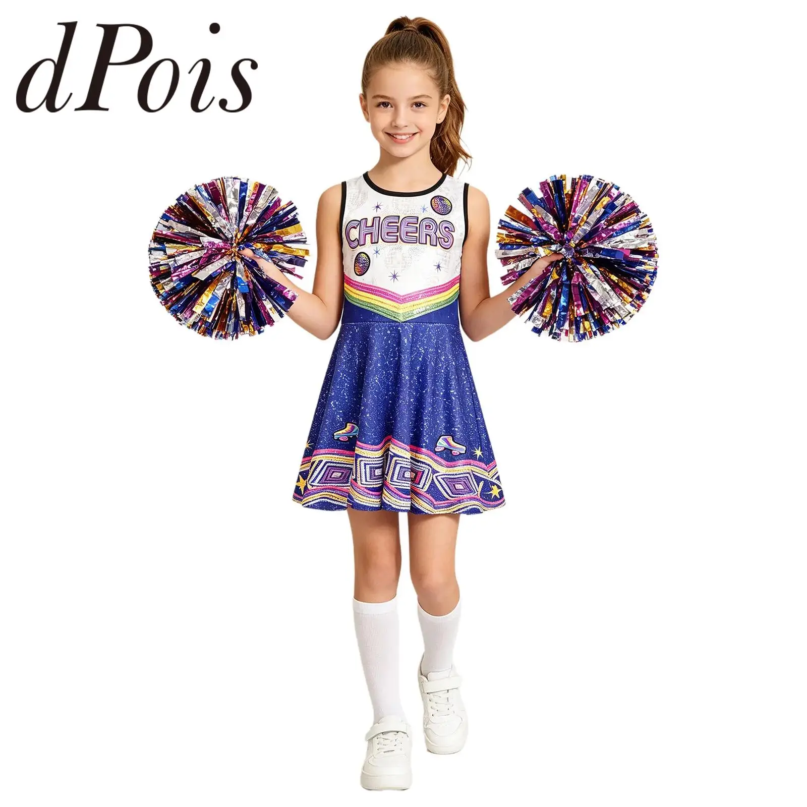 Girls Cheerleader Costume School Students Cheering Team Sleeveless Cheerleading Dance Uniform Dress Kids Cheer Dance Outfits