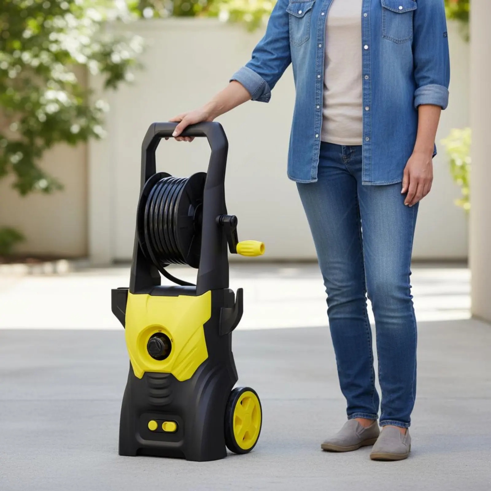 

Мощная мойка высокого давления 1800 Вт, портативная, для мытья автомобилей, на колесах, с долговечным алюминиевым насосом