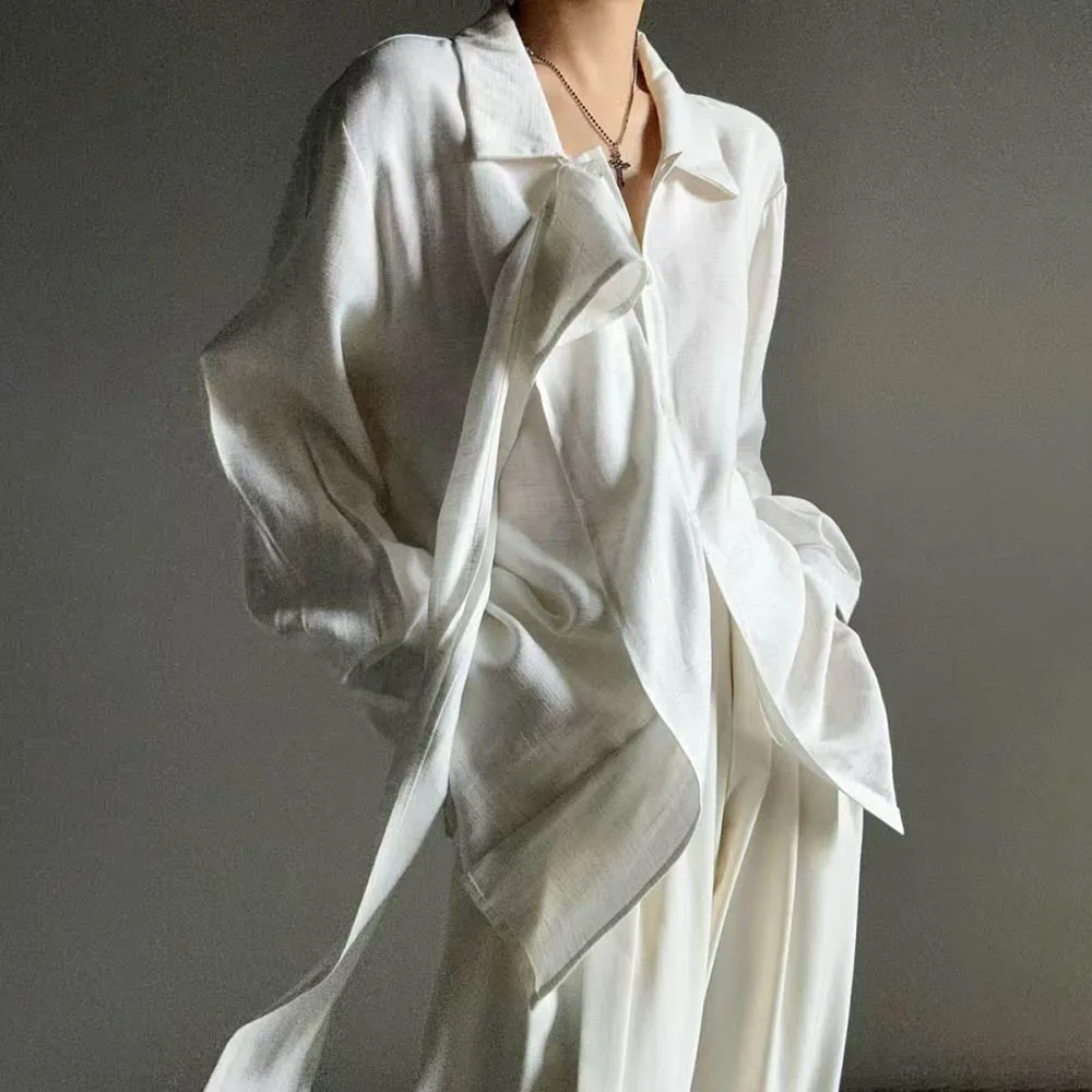 

Men Shirt Ribbon Plain Casual Shirt Streetwear Fashion Nightclub Stage Performance All-Match Long-Sleeve Top Men'S Clothing 2025