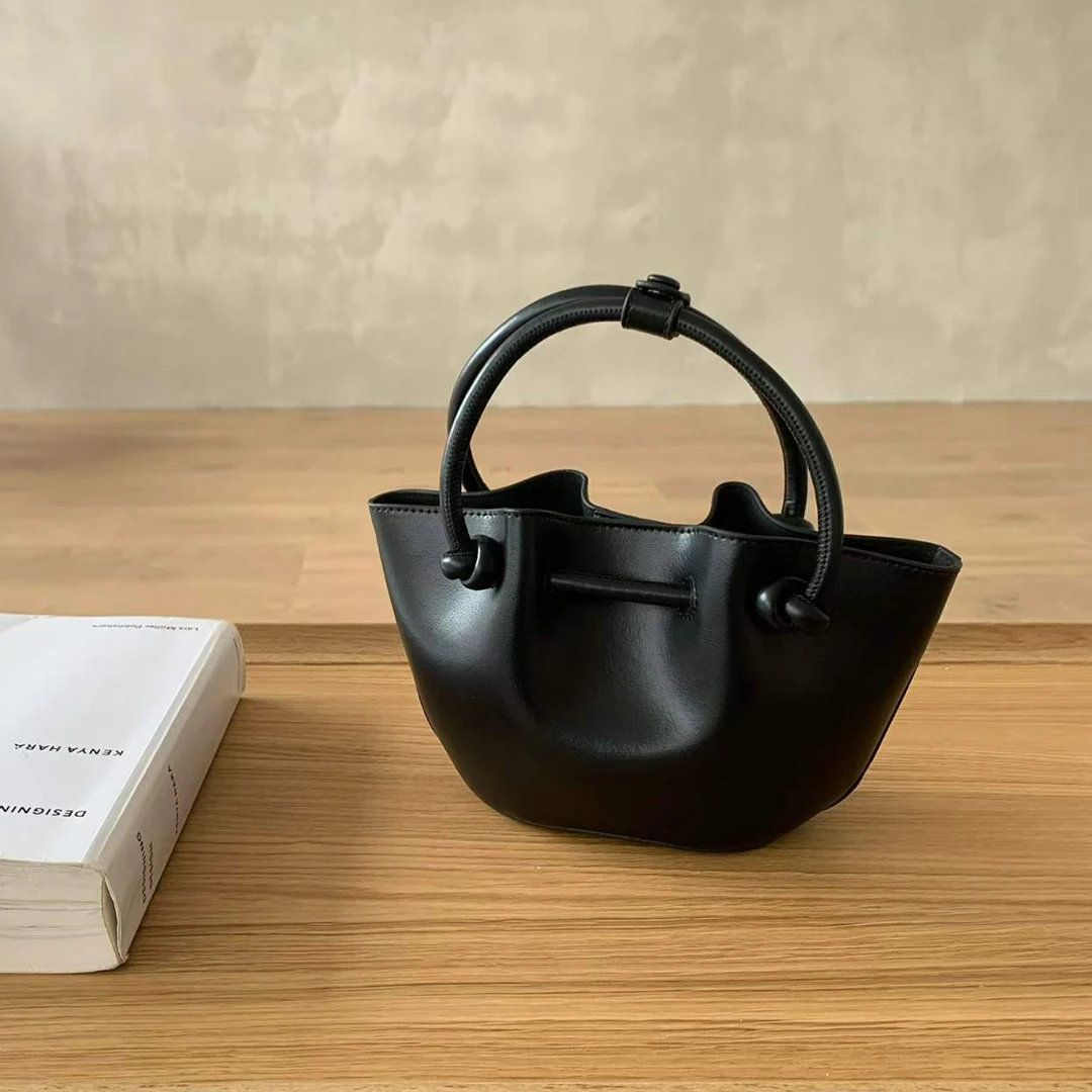 Mendy Genuine Leather Circular Handle Bag Women Minimalist Korean Style French Chic Versatile Mini Shoulder Bags Original New In