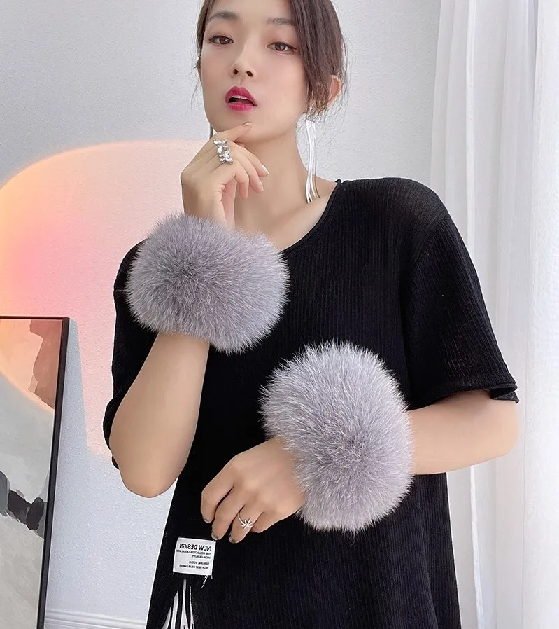 Winter Decorative Women Furry Bracelet Slap On Real Fox Fur Cuffs CX-A-11