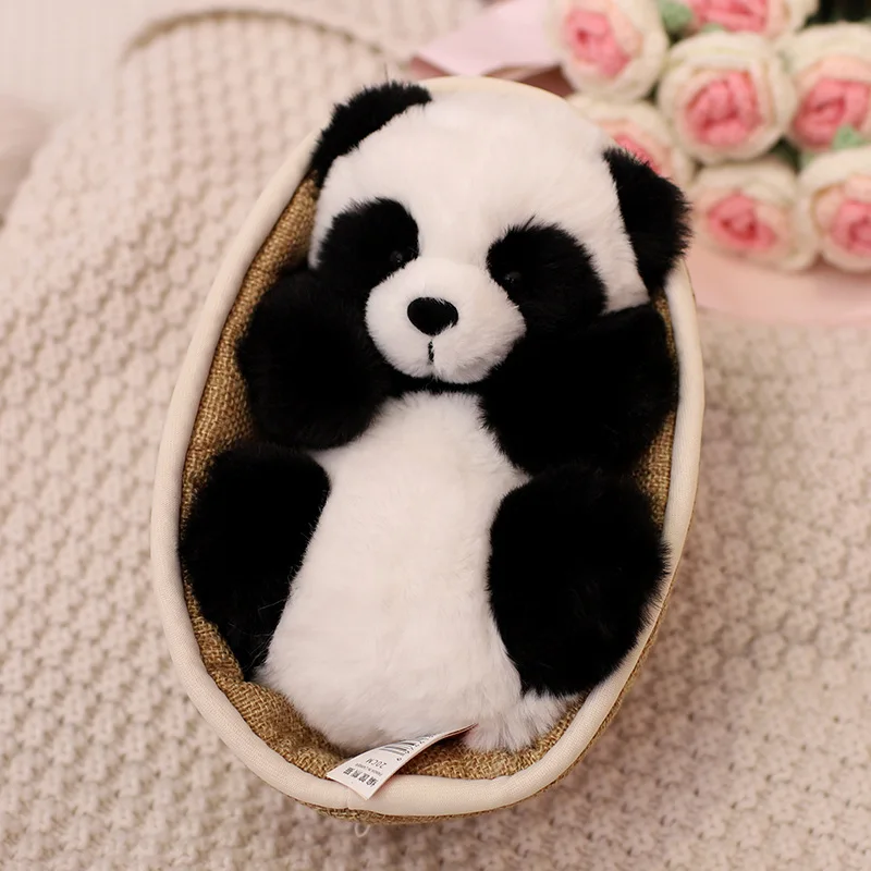 Kawaii Simulation Plush Panda Toys Pet Doll Soft Stuffed Animal Rare Giant Pandas In The Basket Baby Kids Appease Toys Nice Gift