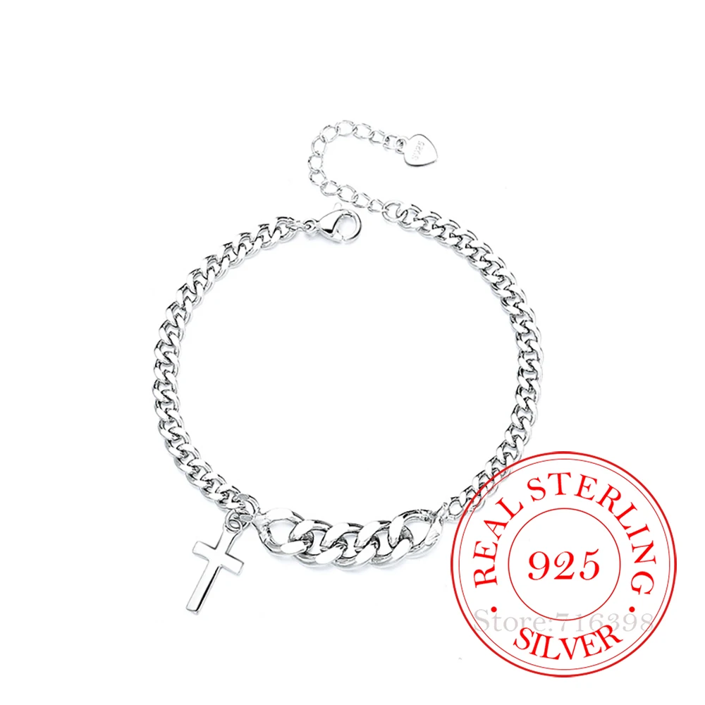 Echt Geld Hiphop 925 Sterling Zilver Dikke Ketting Kruis Armband Voor Vrouwen Mannen Homme Bruiloft Feest Sieraden Cadeau