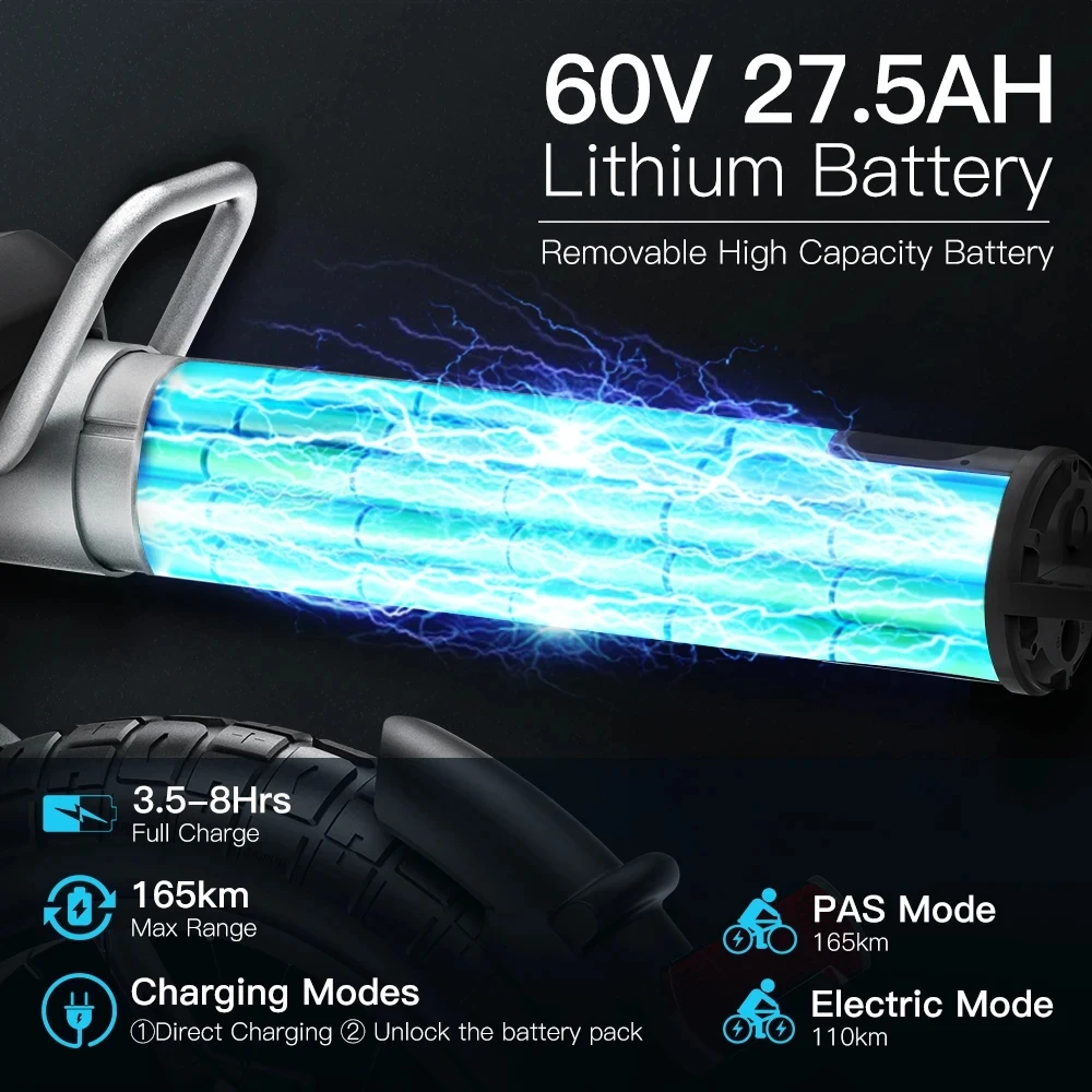COSWHEEL CT20S 2000W Motor Electric Bicycle 60V 27.5AH Lithium Battery 40MPH Electric Bike 20x4