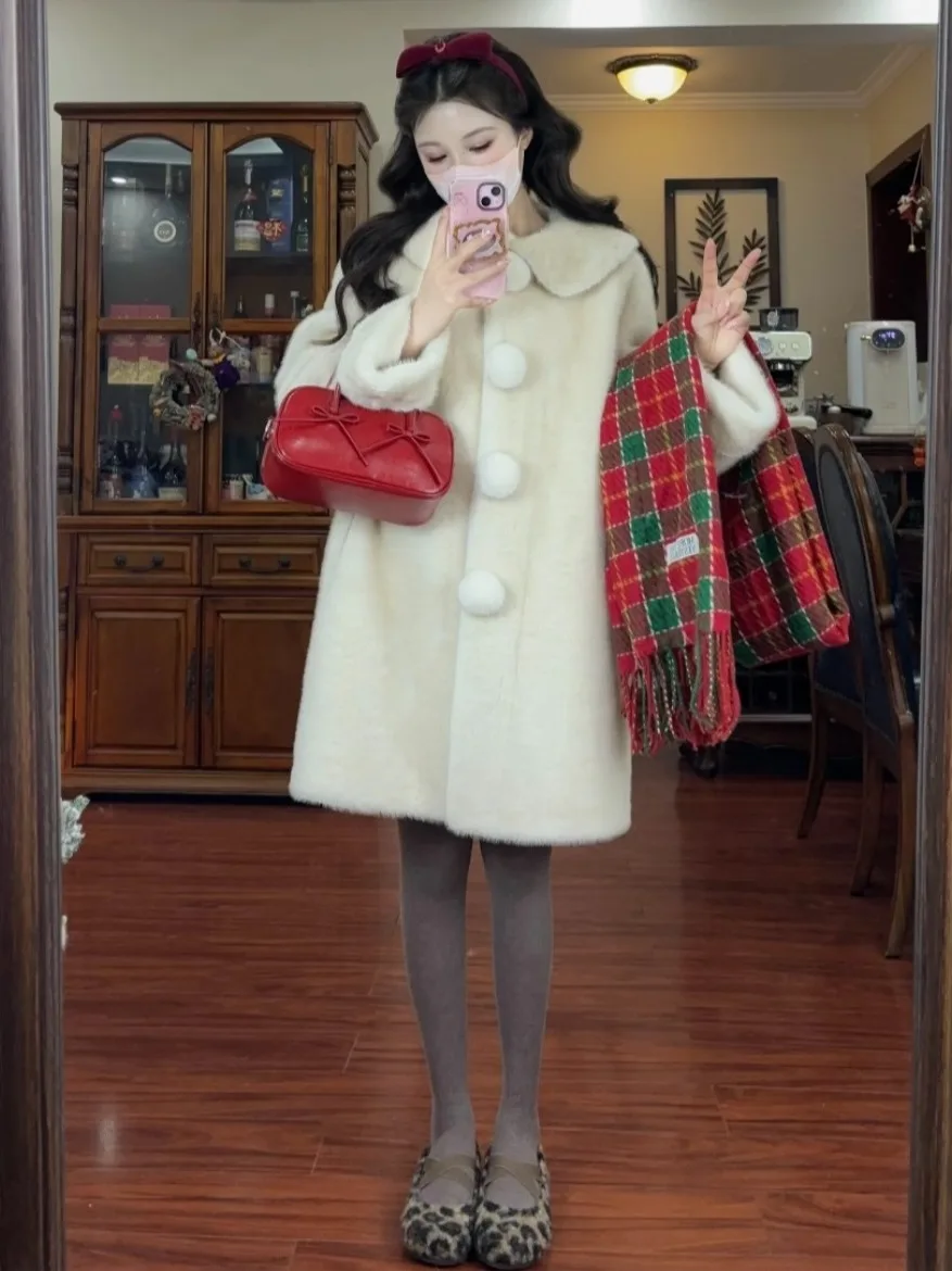 Winter Neue Sle Nette Medium Länge Pelz Ball Umweltfreundliche Leder Pelzmantel Frauen Anti-aging Mantel Pelt Inteated Polyester faser