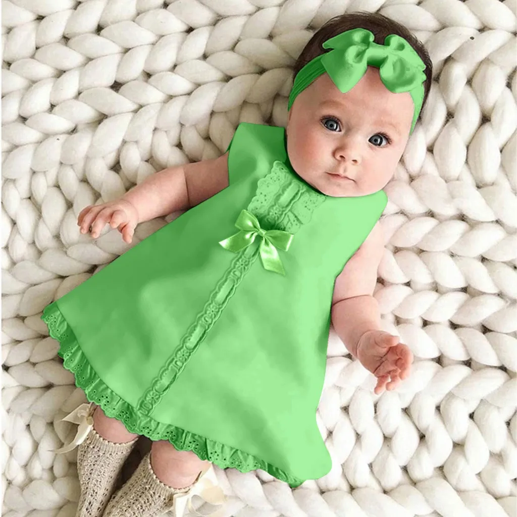 New Maxi Bow Dress+headband Set Newborn Baby Girl Sleeveless Outfit Bowknot Ruffle Red Clothes Baby Summer Dresses For Girls