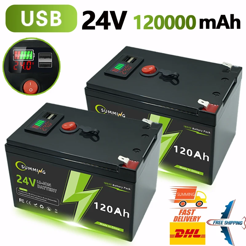 

24V 120Ah Lithium LiFePO4 Deep Cycle Battery for Solar,Fish Finder,Lighting, Power Wheels, Off-Grid Applications Built-in BMS