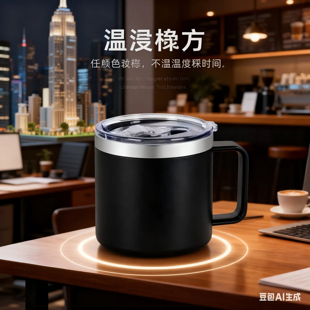 

Дорожная кружка для кофе-термоса и чашка на вынос, термокружка из нержавеющей стали на 14 унций с ручкой и крышкой, вакуумная чашка для кофе с двойными стенками