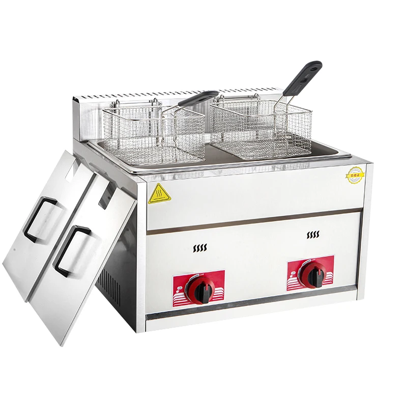 Hot Sale Double-tank Gas Deep Fryer Machine French Fries Chicken Fryer Stainless Steel Catering Equipment