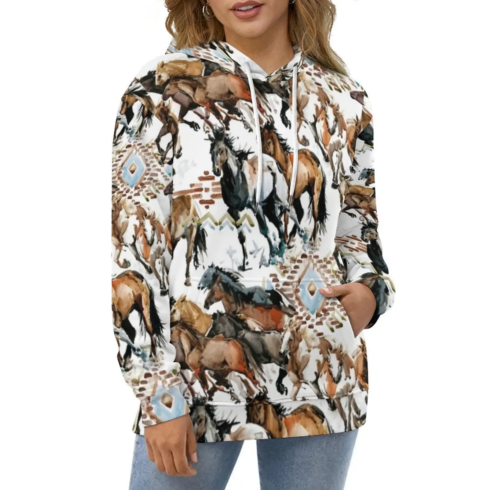 

Wild Horse Lover Hoodies Animal Print Streetwear Oversized Hoodie Woman Long Sleeve Cute Design Casual Sweatshirts