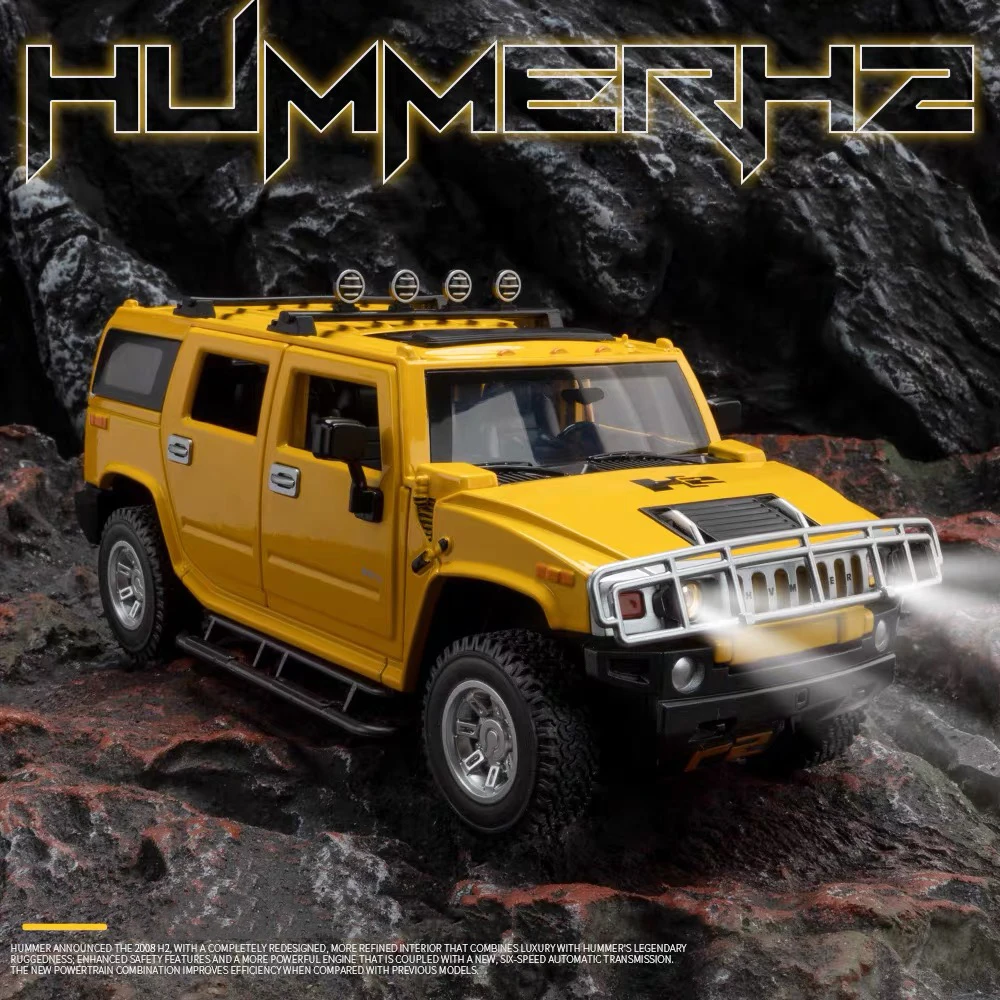 1:18 Hummer H2 SUV Alloy Large Off-Road Vehicle Diecast Metal Scale Car Model Sound＆light Collection Childrens Toy Car GIfts