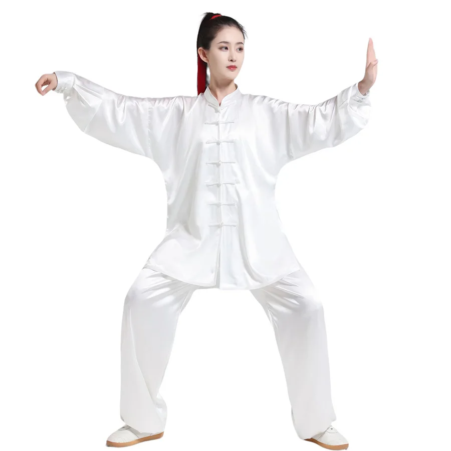 

Унисекс шелковый атласный костюм Yaga Tai Chi женский костюм в китайском стиле с воротником-стойкой кунг-фу ушу униформа для боевых искусств брюки производительность