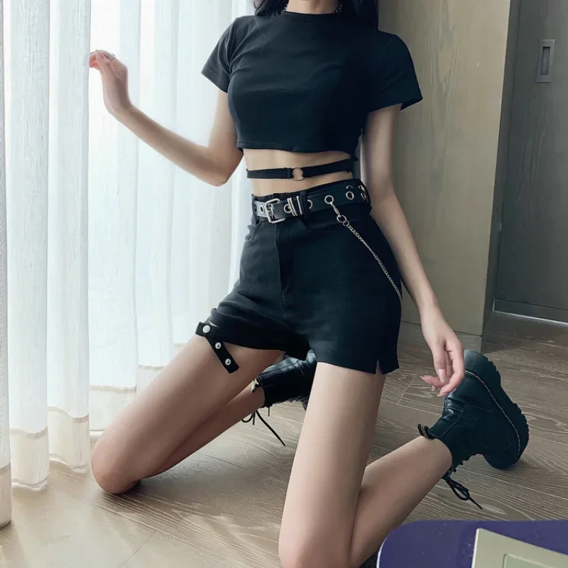 Kpop Hip Hop Kostium Gothic Clothes Women Jazz Pole Dance Black Crop Top Shorts Korean Girl Group Rave Festival Outfit 2023