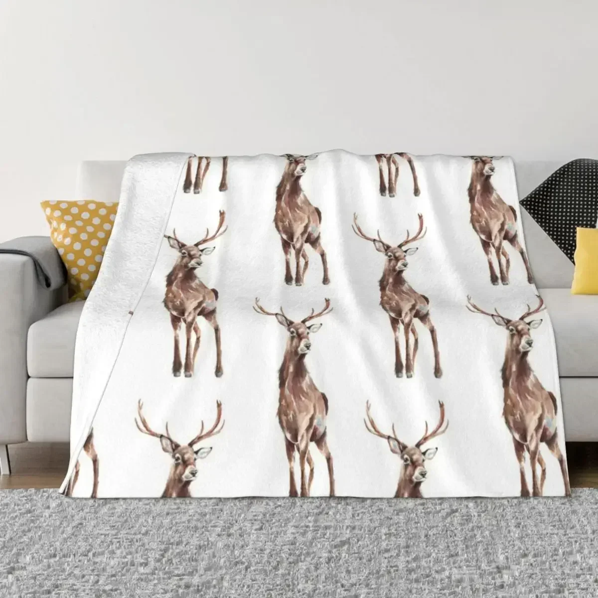 

Плед Stag Watercolor из ультрамягкого пушистого искусственного меха для дивана и кровати, уютный и теплый, для домашнего декора