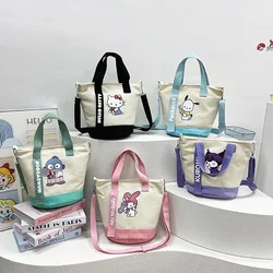 Płócienne torby na ramię Sanrio Hellokitty Kuromi Mymelody Pochacco Cartoon torebka Kawaii Bucket Tote Bag moda tornister plecaki