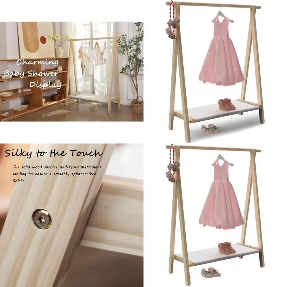 

Natural Pine Child Clothing Rack with Storage Shelf, 38L x 14.5W x 43.7H