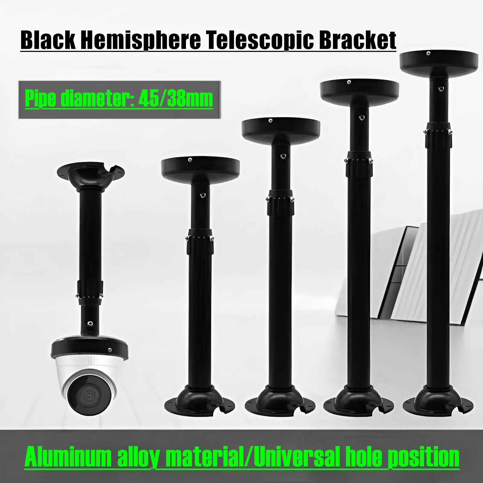 

Black Surveillance Security CCTV Dome Camera Ceiling Mount Bracket Monitoring Holder Stand Hemisphere Telescopic Camera Support