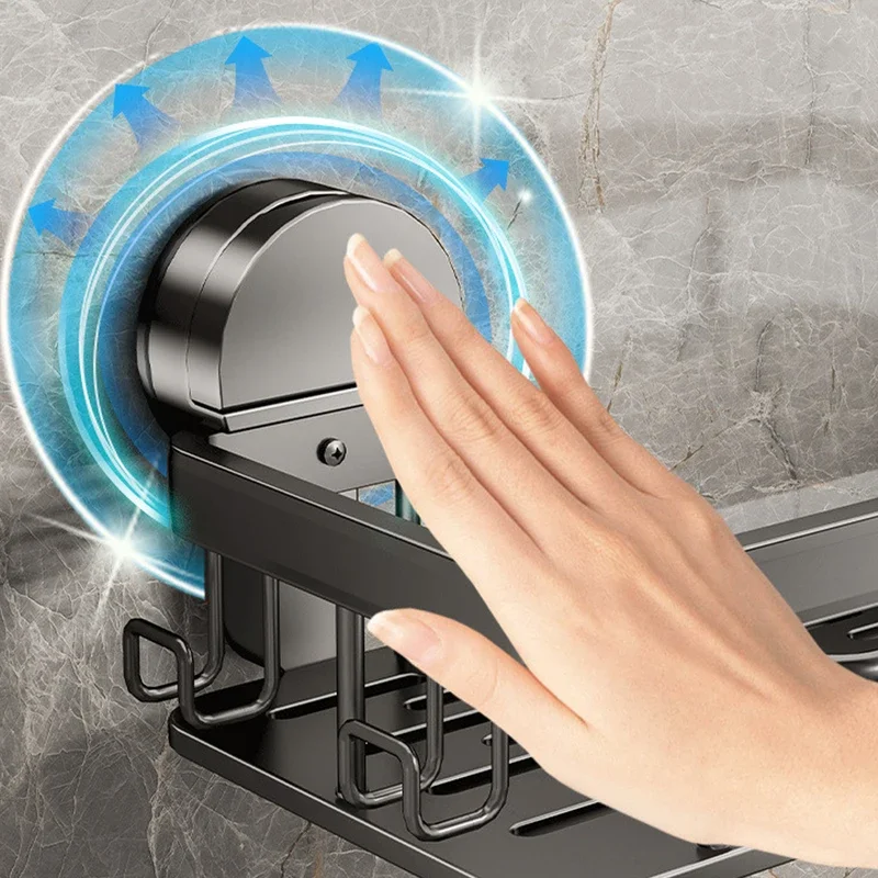 Mensola da bagno a ventosa senza trapano, montaggio a parete, bottiglia di shampoo, doccia, portaoggetti per WC, bagno in alluminio, cucina