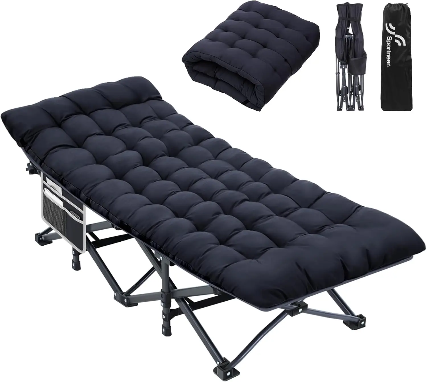 

Heavy-Duty Camping Cot for Adults with Side Pockets - Easy Setup, Durable Oxford Fabric for Outdoor Travel and Home Use