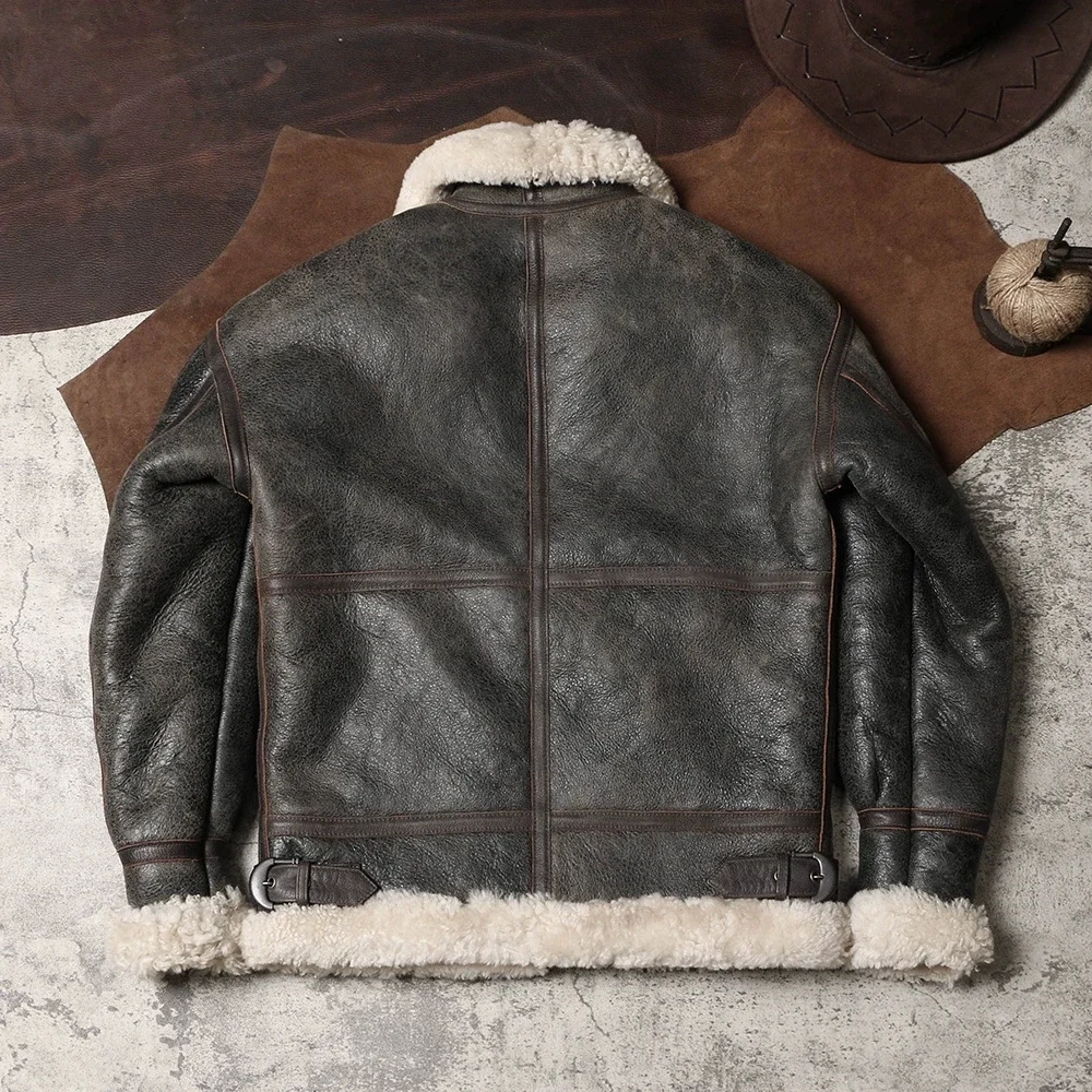 DSF1181 Asian Size Quality Warm Thick Heavy Genuine Sheep Leather Mens Winter Shearling Fur B3 Jacket