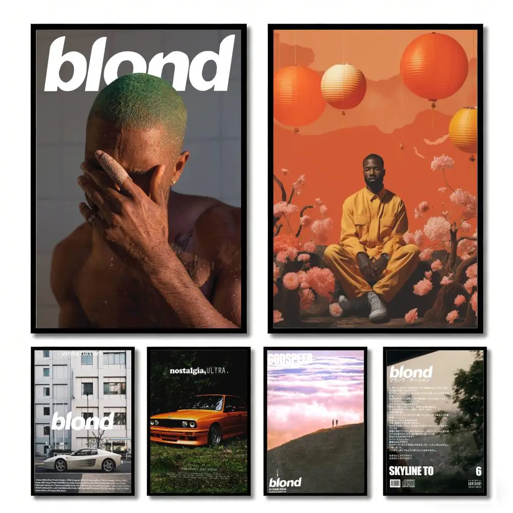 Blond F-Frank O-Ocean Singer Painting Calligraphy Canvas Poster Wall Art Aesthetic Home Decoration for Living Room