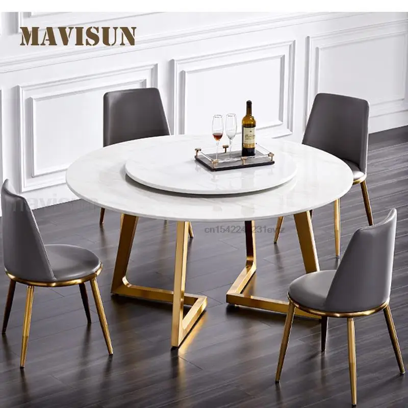 Marble Dining Table For Living Room Furniture Postmodern Gloden Simple Modern Small Apartment Home Luxury Round Table WithTurner