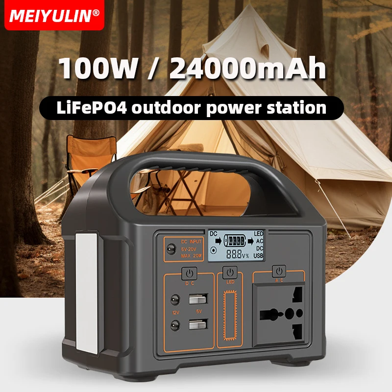 100W Portable Solar Generator Power Station 24000mAh 220V USB AC DC External Spare LiFePO4 Battery Powerbank for Outdoor Camping