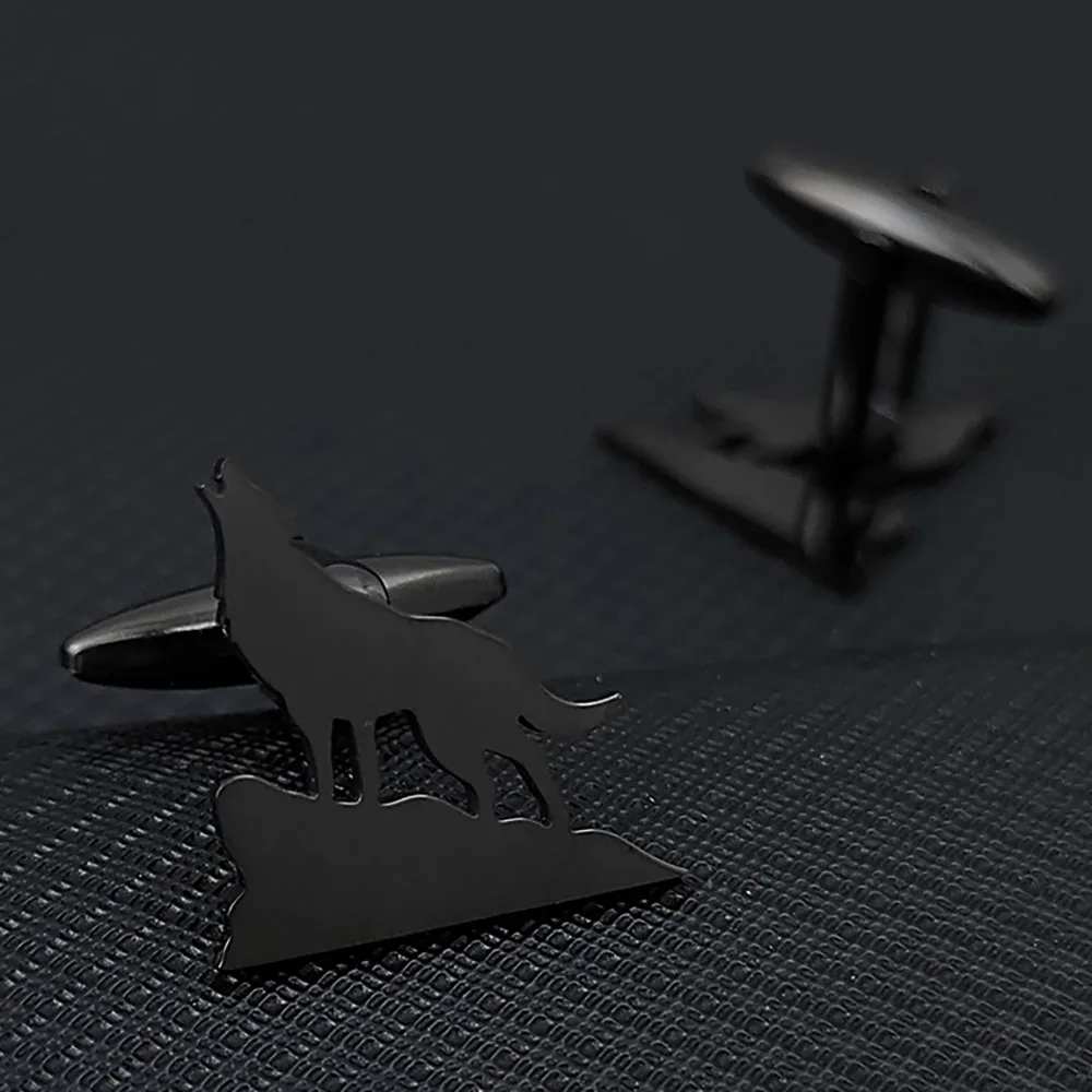 2024 Fashion Design Wolf King Howl Pattern Cuff Links Men's Luxury Jewelry Stainless Steel Hip Hop Rock Style Shirt Accessories