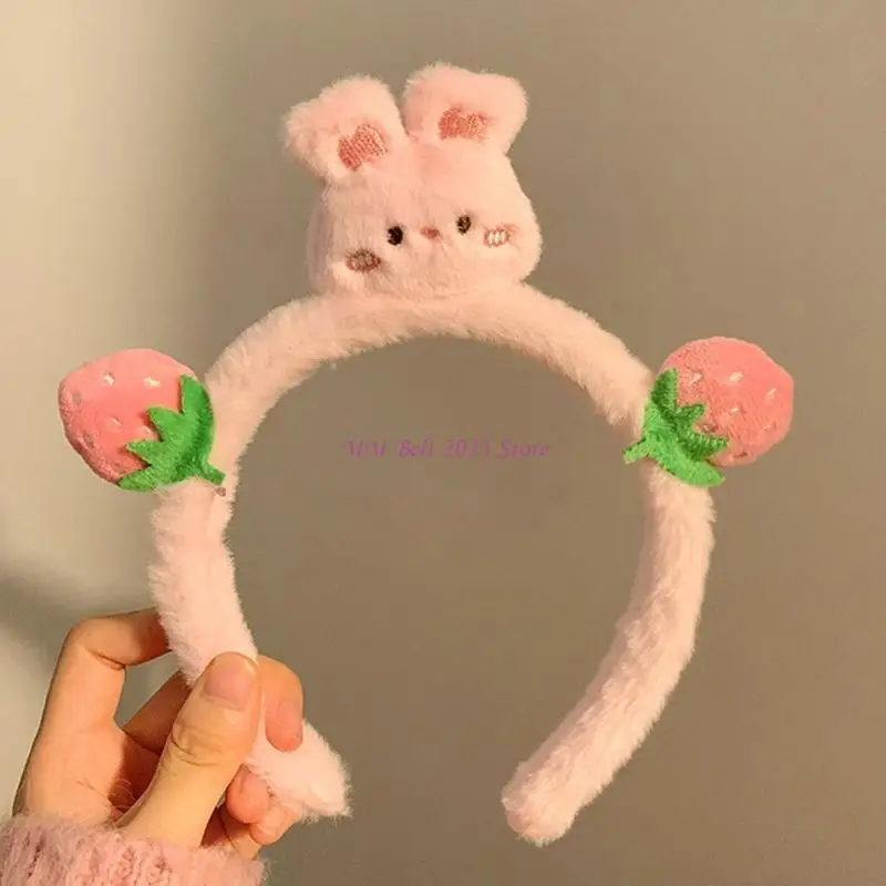 49me Plush Rabbit Hairhoop สำหรับวัยรุ่นวัยรุ่นสาวธีมปาร์ตี้ Strawberry Headwear Women Face Washing Hairband Kids Hairhoop