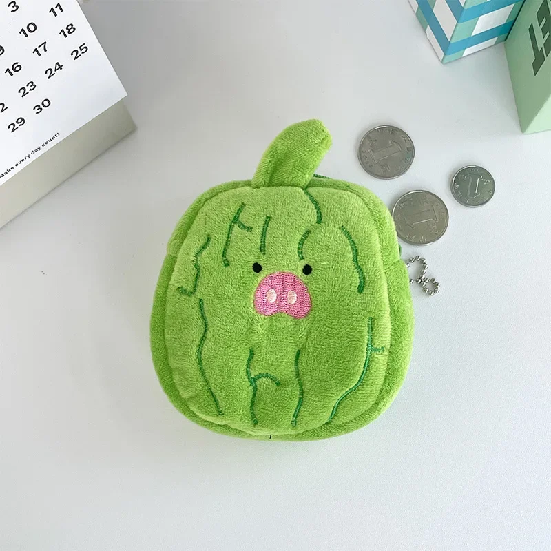 Portafoglio in peluche carino da 10 cm Cartoon Melone amaro Portamonete in peluche per bambini Cuffie per ragazza Borsa per rossetto Regalo per bambini