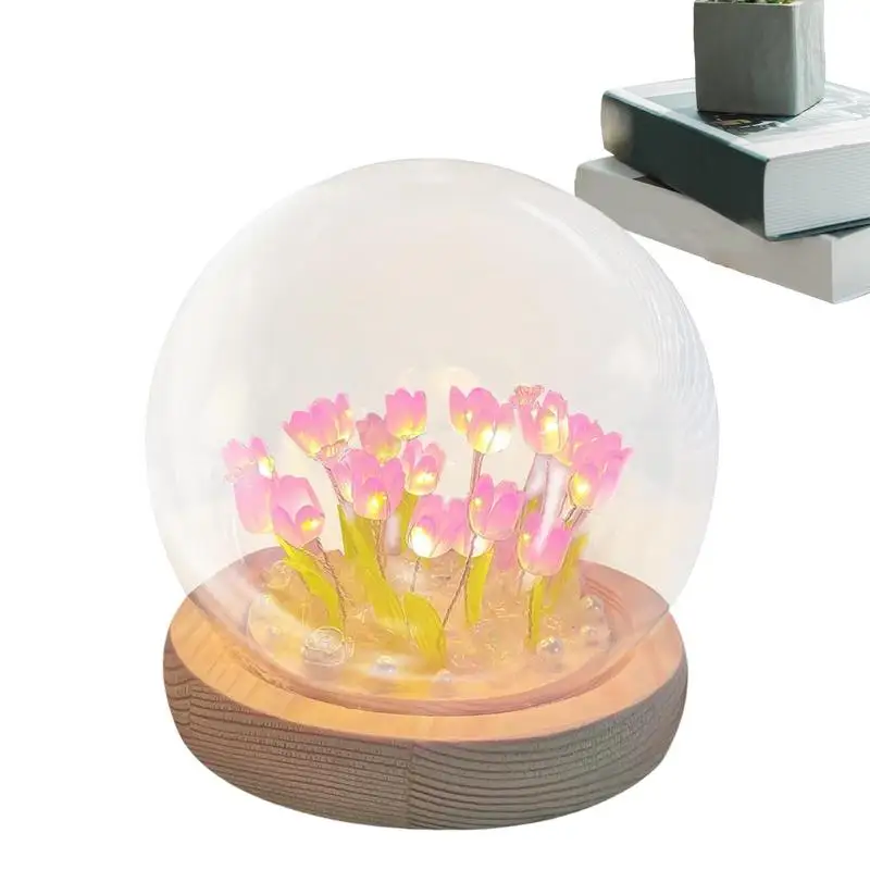 DIY Flower Night Light Bedroom Sleeping Lamp 19 Flowers Table Lamp Bedside Lamp Tulip Table Lamp Handmade Lights Gift Flower In