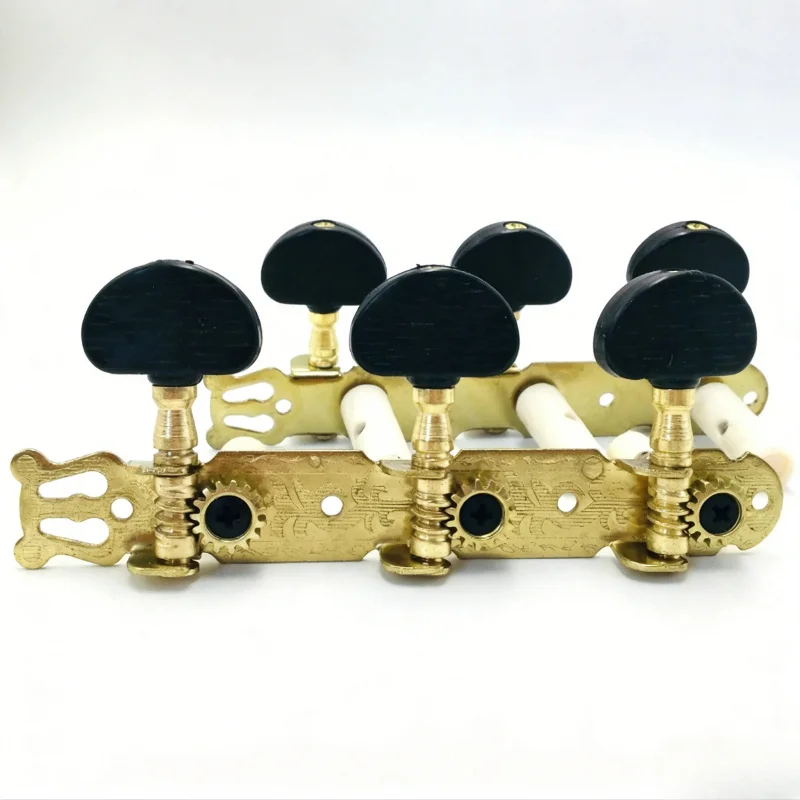 

Imitation Gold Long Triple Guitar Tuners Black Wood Grain Semicircular Posts